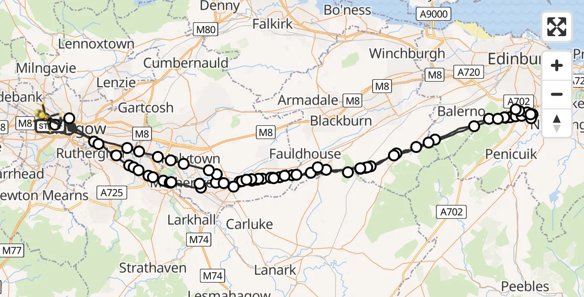 Flight route map: Police Helicopter to Glasgow, Dyce Lane