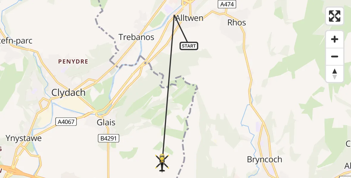 Routekaart van de vlucht: Police Helicopter to Birchgrove, Birchgrove