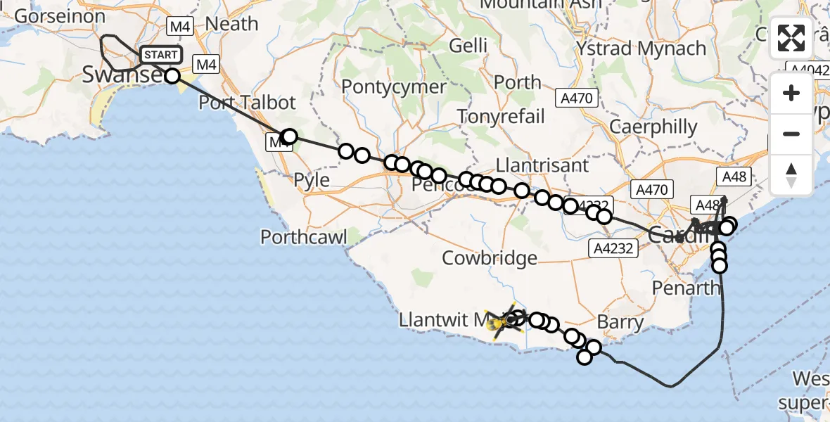 Routekaart van de vlucht: Police Helicopter to MOD St Athan, MOD St Athan