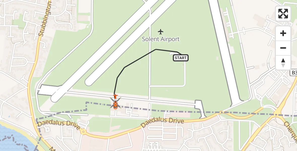 Flight route map: Coastguard Helicopter to Solent Airport, Solent Airport