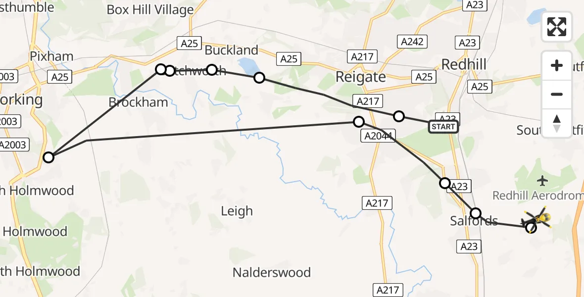 Routekaart van de vlucht: Police Helicopter to Reigate and Banstead, Axes Lane