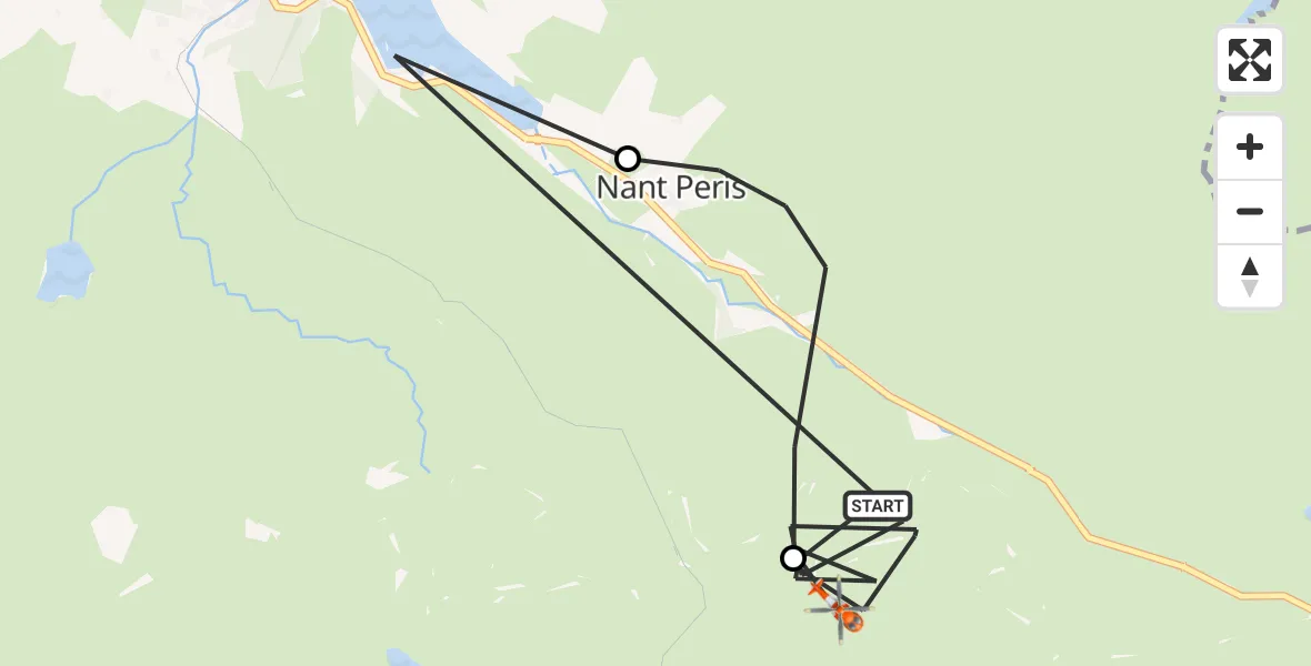 Flight route map: Coastguard Helicopter to Llanberis, Llwybr y Llwynog