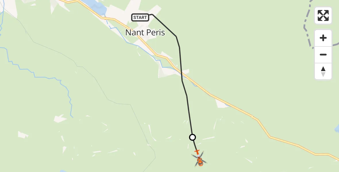 Flight route map: Coastguard Helicopter to Llanberis, Llwybr y Llwynog