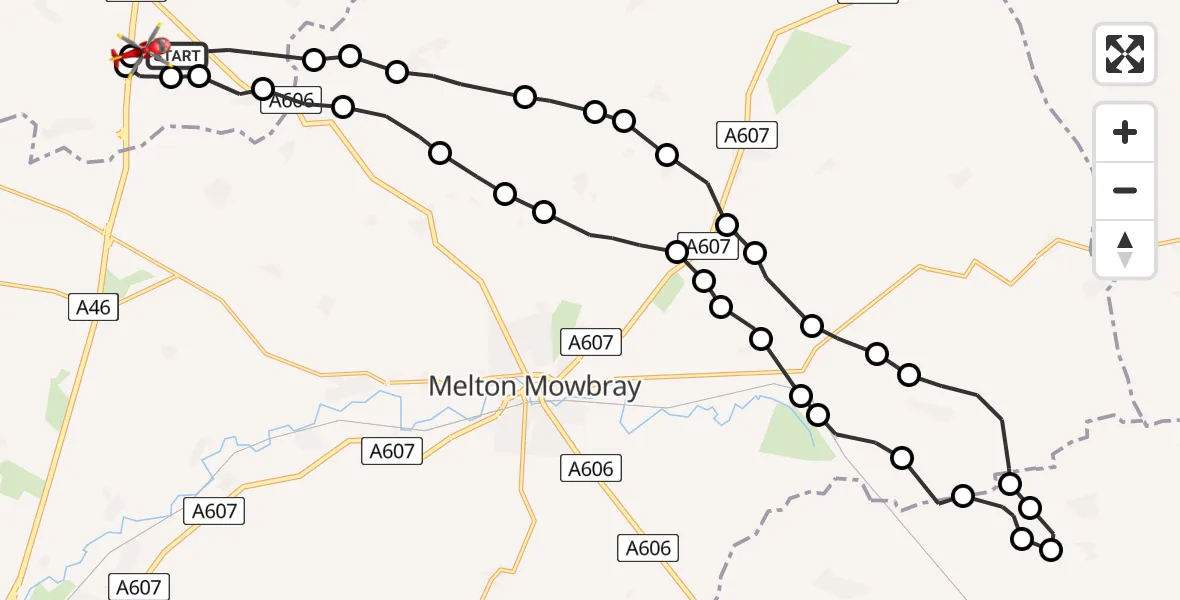 Flight route map: Air Ambulance Helicopter to Nottingham Heliport, Nottingham Heliport