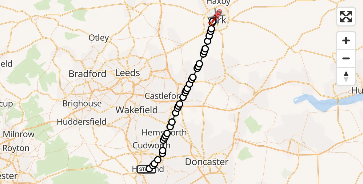 Routekaart van de vlucht: Air Ambulance Helicopter to York, Bootham