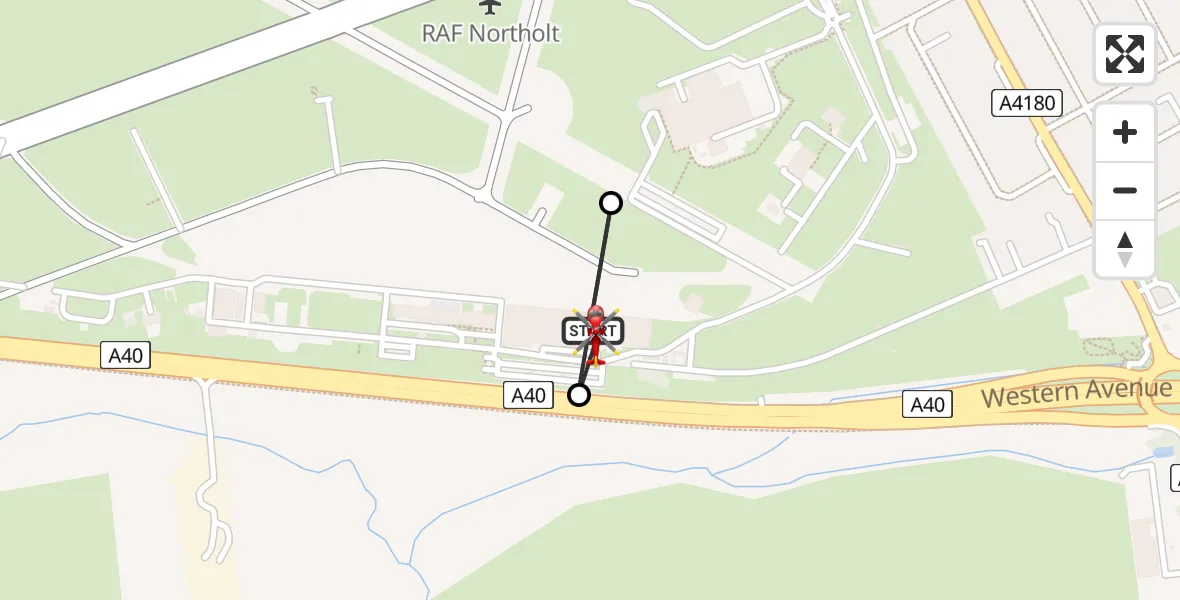 Flight route map: Air Ambulance Helicopter to RAF Northolt, RAF Northolt