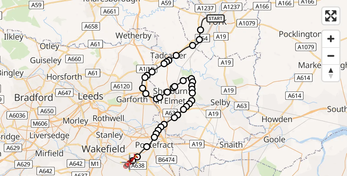 Routekaart van de vlucht: Air Ambulance Helicopter to YAA Nostell Helicopter Port, YAA Nostell Helicopter Port