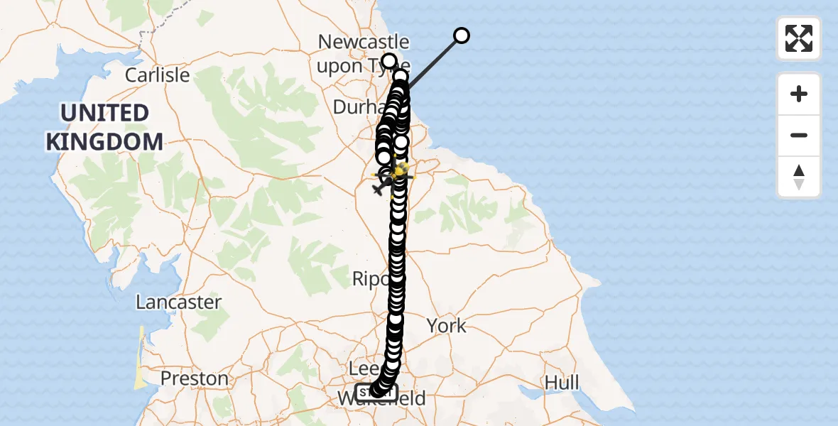 Routekaart van de vlucht: Police Helicopter to Teesside International Airport, Teesside International Airport
