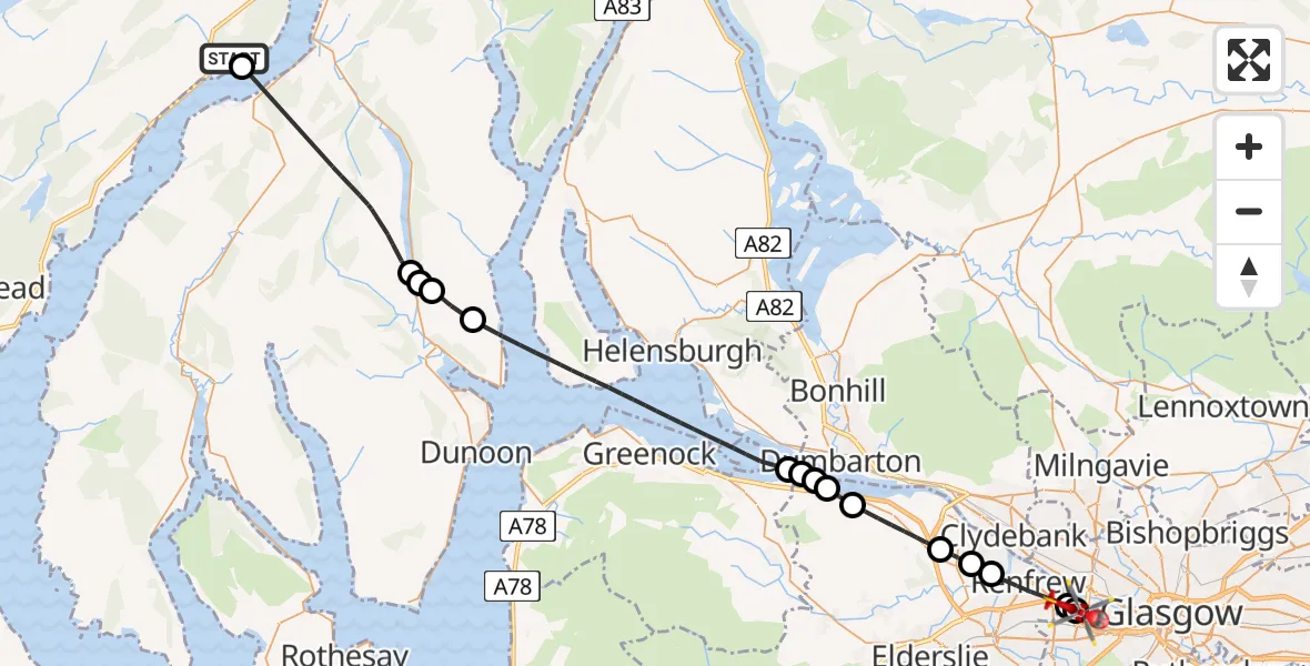 Routekaart van de vlucht: Air Ambulance Helicopter to Queen Elizabeth Hospital, Queen Elizabeth Hospital