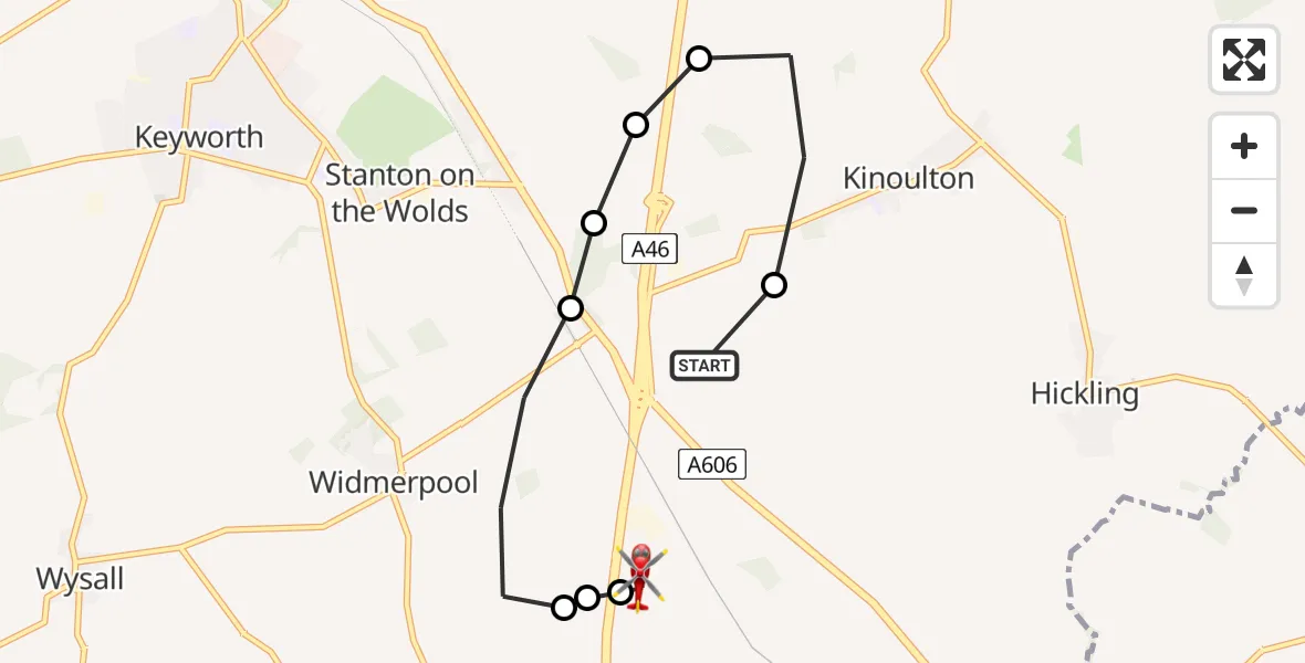 Routekaart van de vlucht: Air Ambulance Helicopter to Nottingham Heliport, Nottingham Heliport