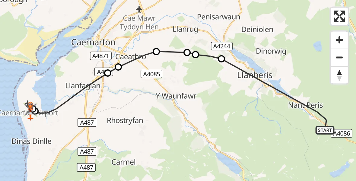 Routekaart van de vlucht: Coastguard Helicopter to Caernarfon Airport, Caernarfon Airport