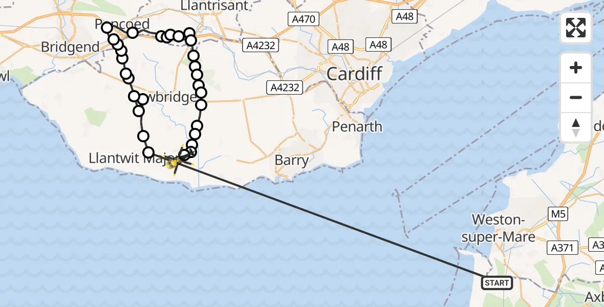 Routekaart van de vlucht: Police Helicopter to MOD St Athan, MOD St Athan