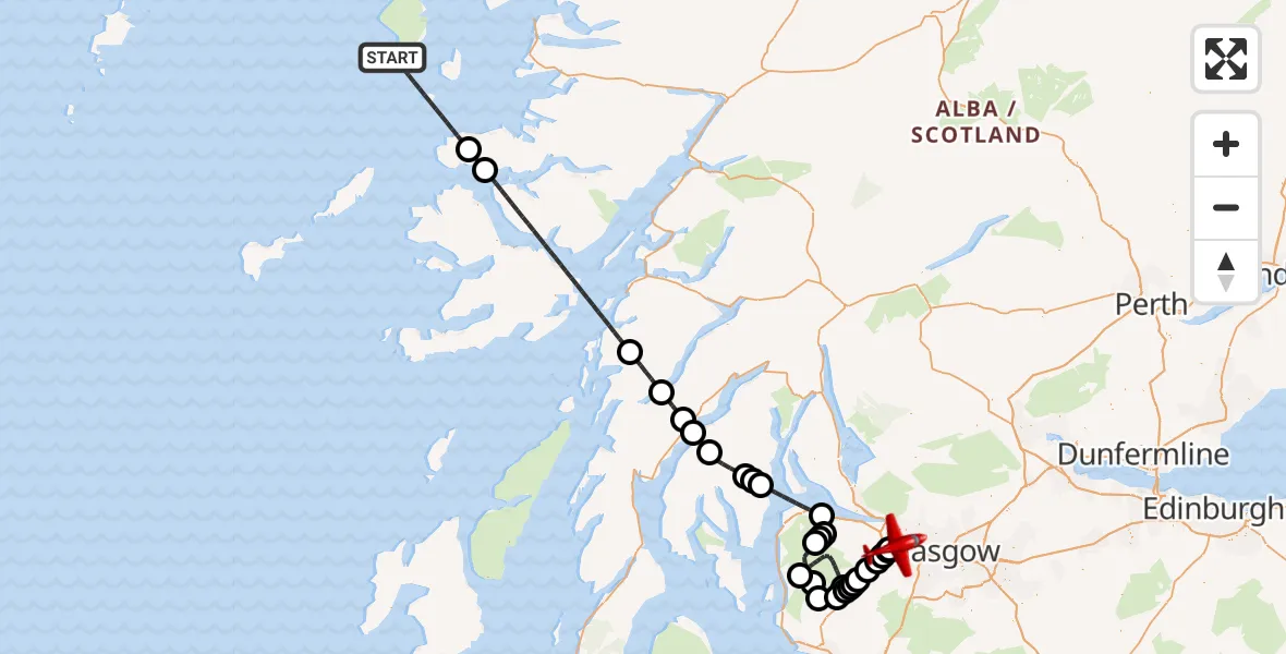 Flight route map: Air Ambulance Aircraft to Glasgow Airport, Glasgow Airport