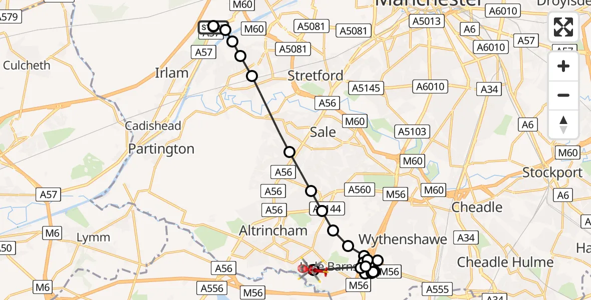 Routekaart van de vlucht: Air Ambulance Helicopter to Hale Barns, Bollin Way