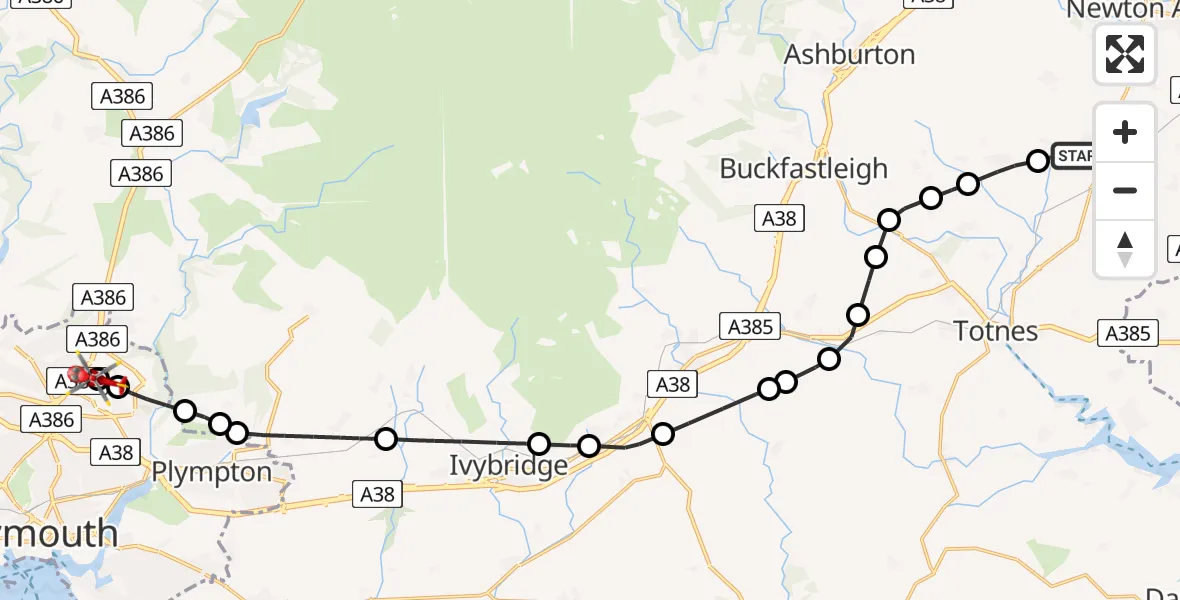 Routekaart van de vlucht: Air Ambulance Helicopter to Derriford Hospital, Derriford Hospital