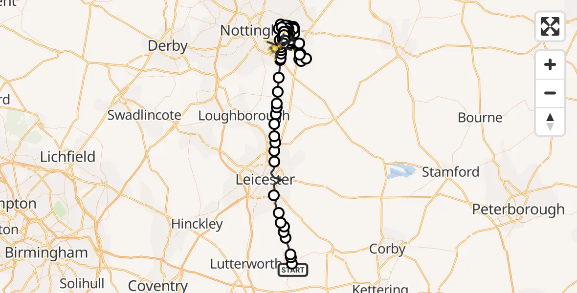 Routekaart van de vlucht: Police Helicopter to Nottingham City Airport, Nottingham City Airport