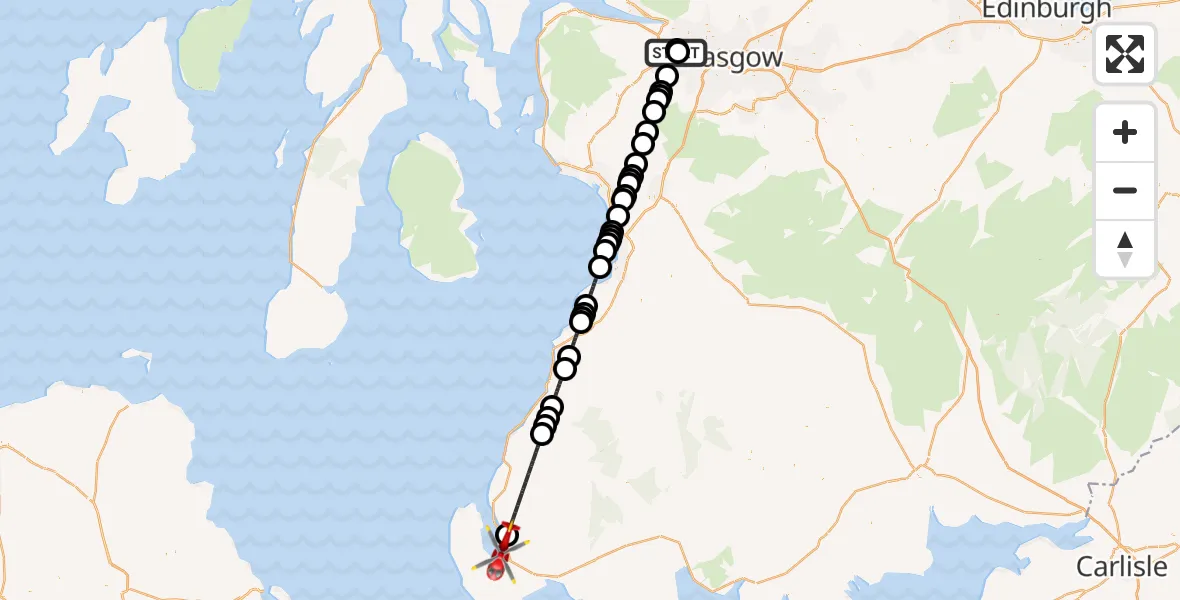 Flight route map: Air Ambulance Helicopter to Stranraer, Stranraer