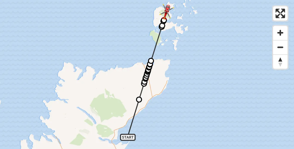 Routekaart van de vlucht: Air Ambulance Helicopter to Bimbister, North Sea
