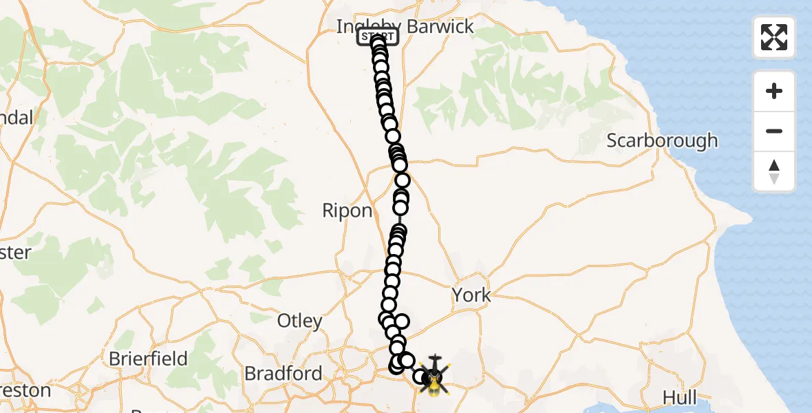 Routekaart van de vlucht: Police Helicopter to Sherburn-in-Elmet Airfield, Sherburn-in-Elmet Airfield