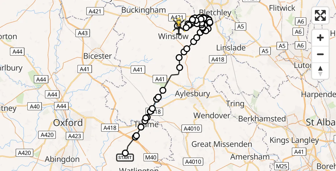 Routekaart van de vlucht: Police Helicopter to RAF Little Horwood, RAF Little Horwood