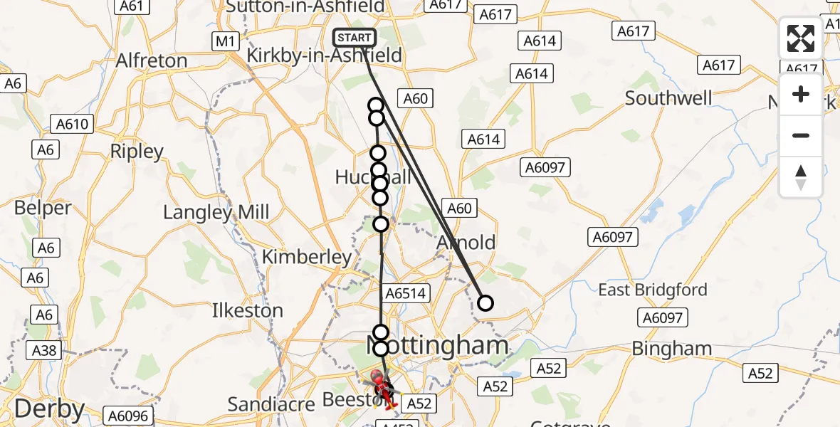 Routekaart van de vlucht: Air Ambulance Helicopter to Beeston, Bowden Drive