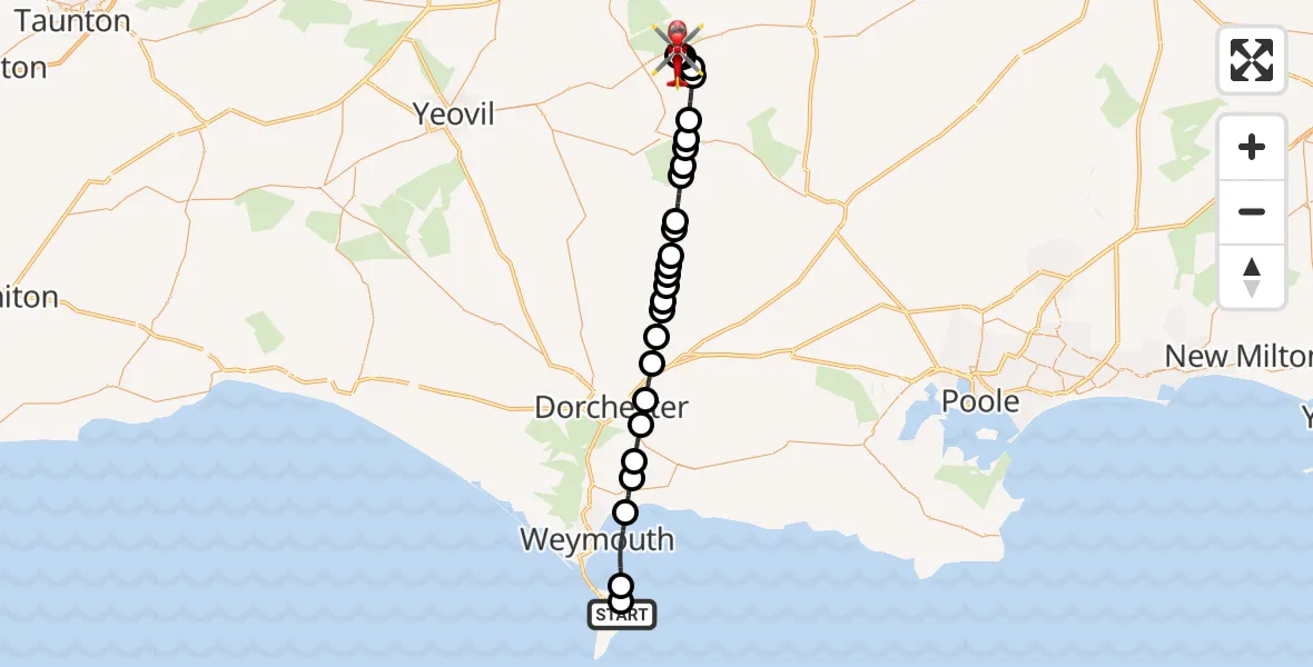Routekaart van de vlucht: Air Ambulance Helicopter to Henstridge Airfield, Henstridge Airfield