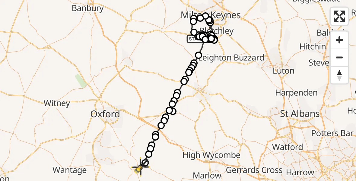 Flight route map: Police Helicopter to Benson, Clack's Lane