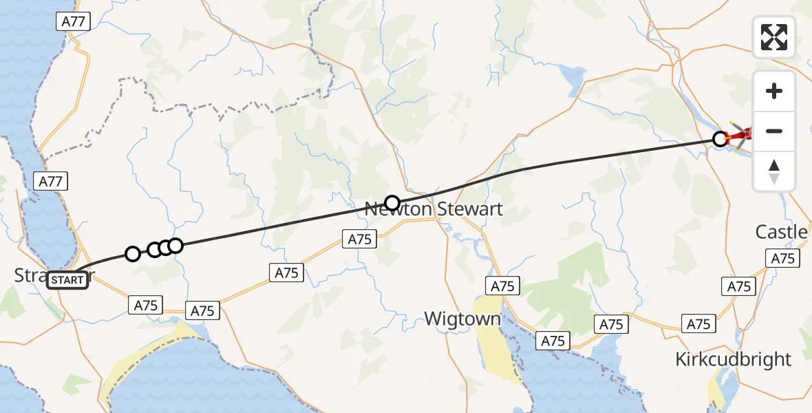 Routekaart van de vlucht: Air Ambulance Helicopter to Parton, Parton