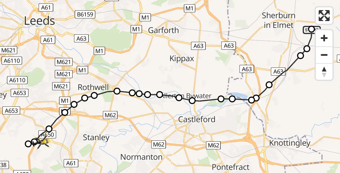 Routekaart van de vlucht:  to East Ardsley, Stoney Lane