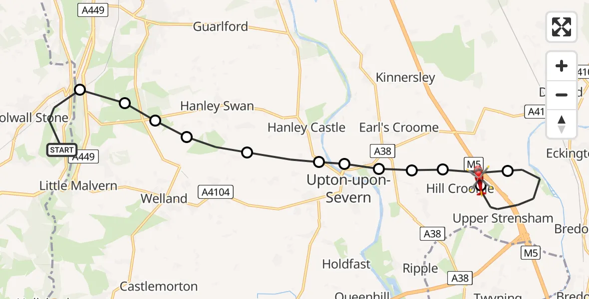 Routekaart van de vlucht: Air Ambulance Helicopter to Hill Croome, Strensham Road