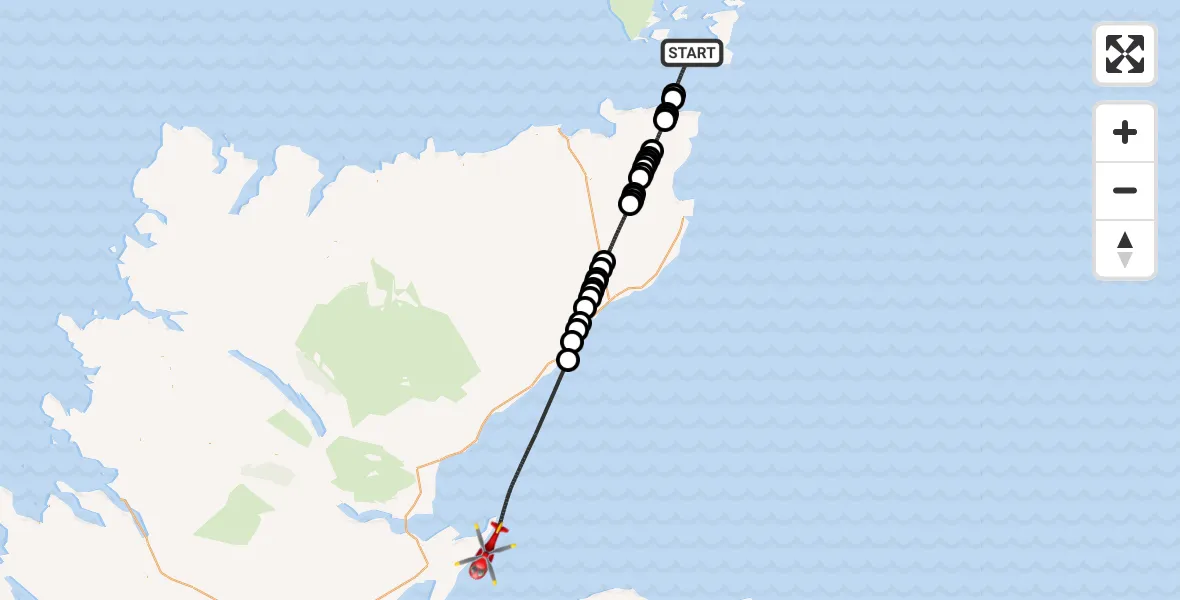 Flight route map: Air Ambulance Helicopter to North Sea, North Sea