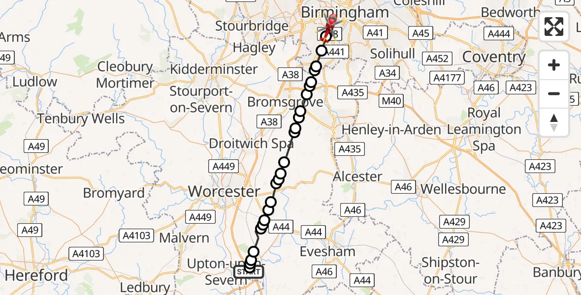 Flight route map: Air Ambulance Helicopter to Queen Elizabeth Hospital Helipad, Humphrey Middlemore Drive