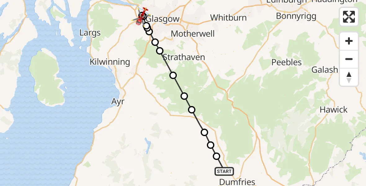 Routekaart van de vlucht: Air Ambulance Helicopter to Glasgow Airport, Glasgow Airport