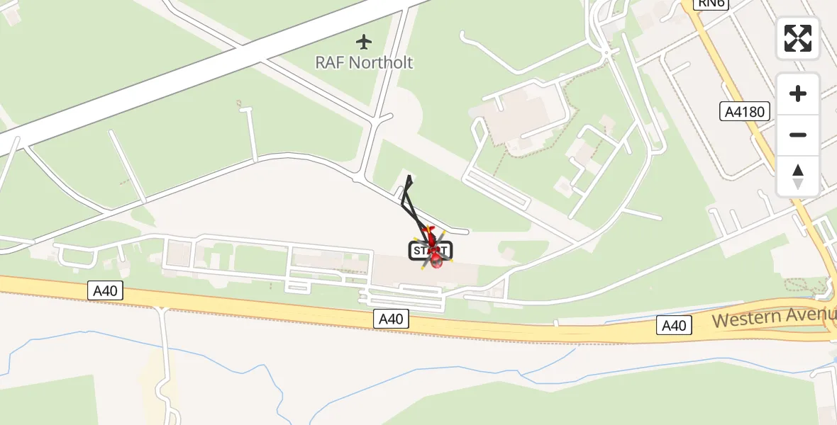 Flight route map: Air Ambulance Helicopter to RAF Northolt, RAF Northolt