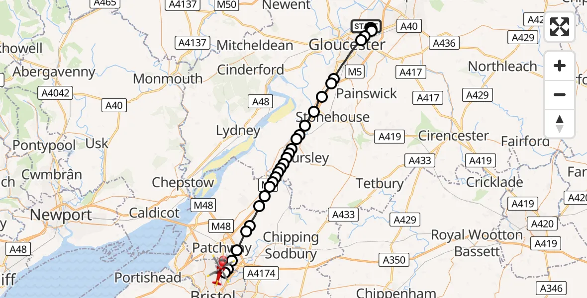 Flight route map: Air Ambulance Helicopter to Bristol, Boston Road