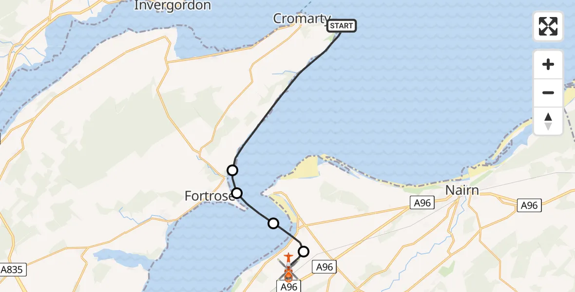 Routekaart van de vlucht: Coastguard Helicopter to Inverness Airport, Inverness Airport