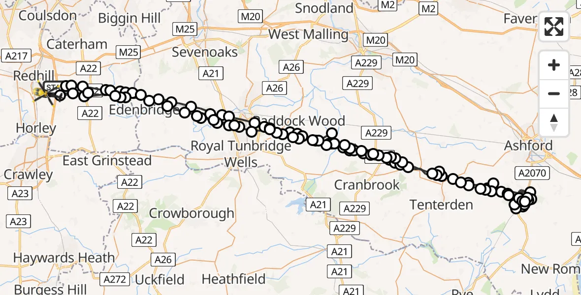 Routekaart van de vlucht: Police Helicopter to Tandridge, Moats Lane