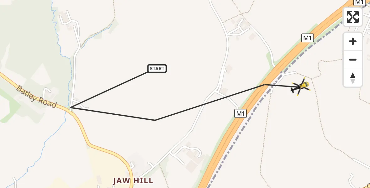 Flight path map showing Police Helicopter route from East Ardsley to East Ardsley
