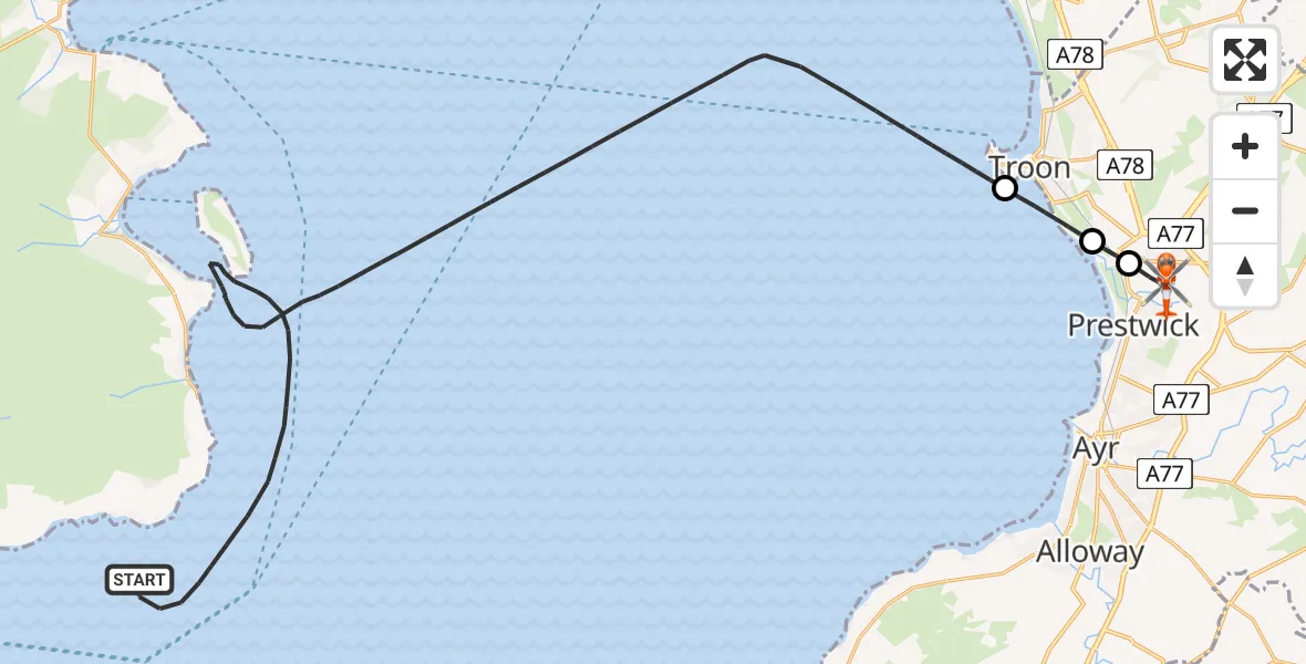 Routekaart van de vlucht: Coastguard Helicopter to Glasgow Prestwick Airport, Glasgow Prestwick Airport