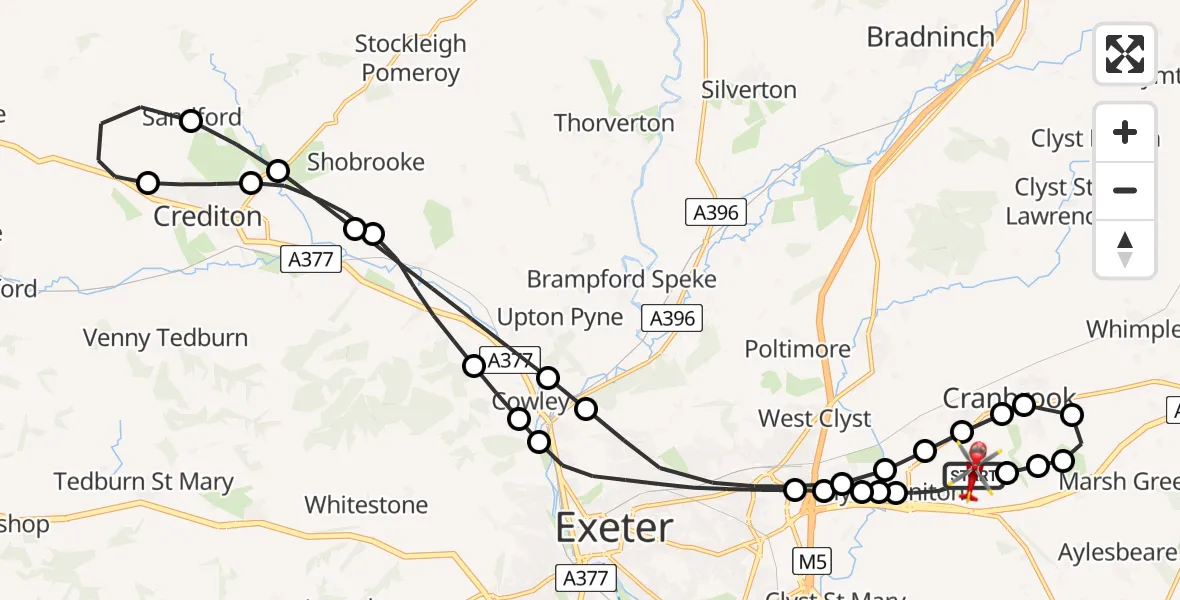 Flight route map: Air Ambulance Helicopter to Exeter International Airport, Exeter International Airport