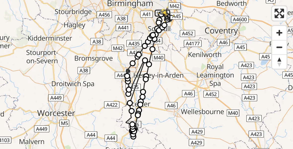 Flight route map: Police Helicopter to Birmingham Airport, Birmingham Airport