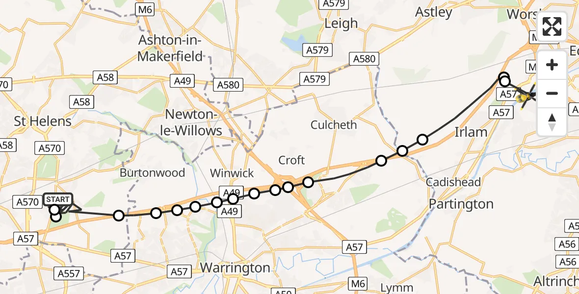 Routekaart van de vlucht: Police Helicopter to Urmston, Bent Lanes