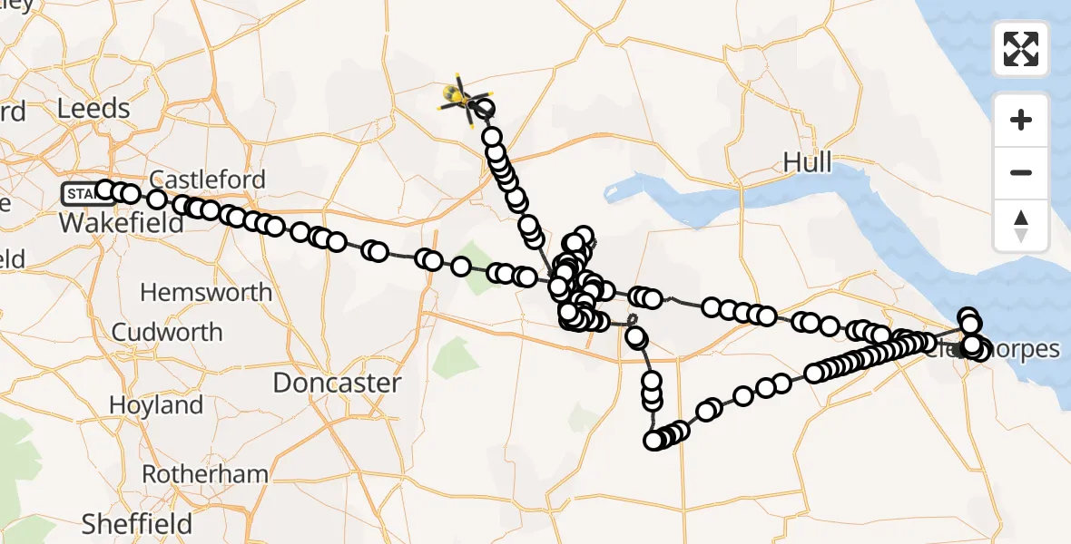 Flight route map: Police Helicopter to Breighton, Sand Lane