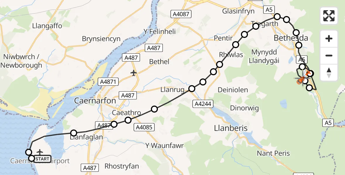 Flight route map: Coastguard Helicopter to Bethesda, Bethesda