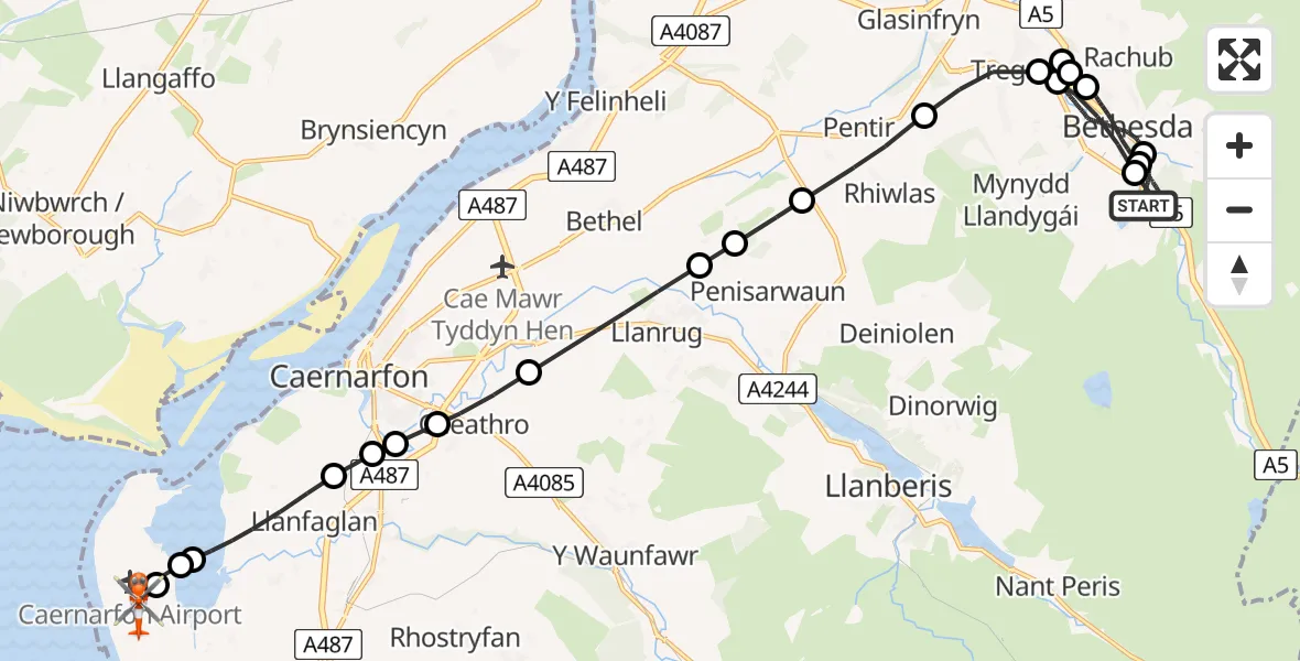 Routekaart van de vlucht: Coastguard Helicopter to Caernarfon Airport, Caernarfon Airport