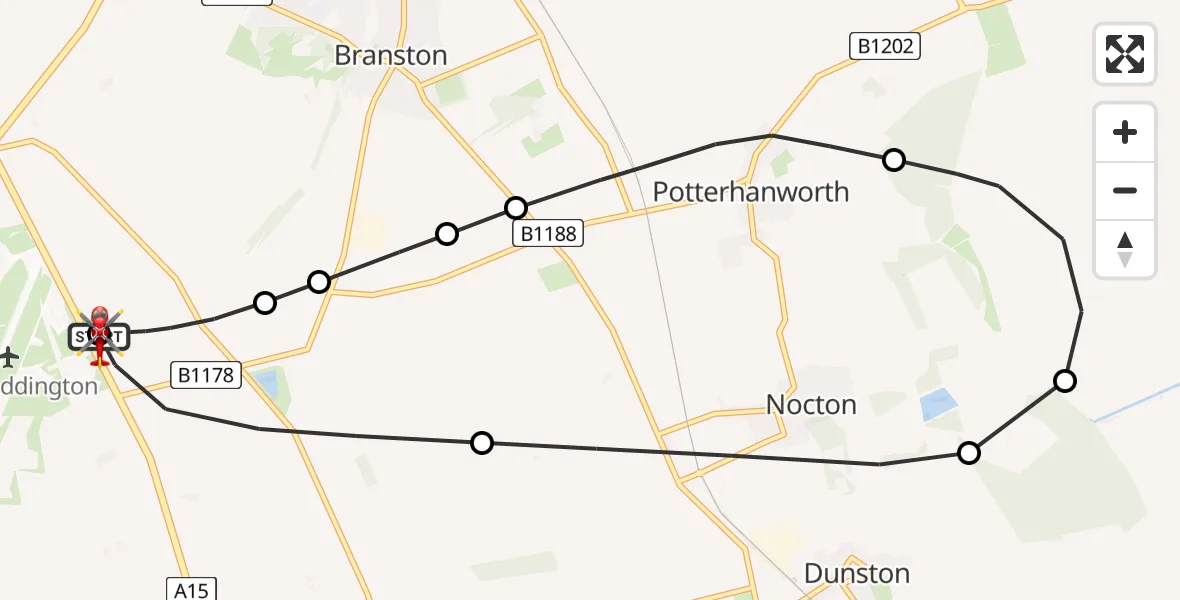 Flight route map: Air Ambulance Helicopter to North Kesteven, Sleaford Road