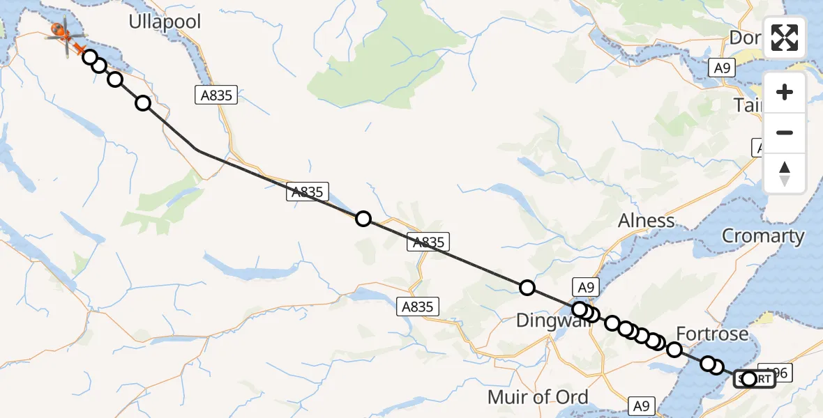 Routekaart van de vlucht: Coastguard Helicopter to Badcaul, Badcaul