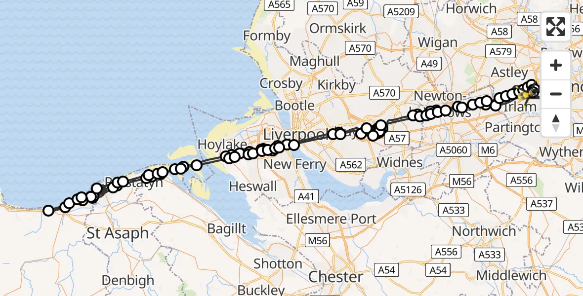 Flight route map: Police Helicopter to Manchester Barton Aerodrome, Manchester Barton Aerodrome