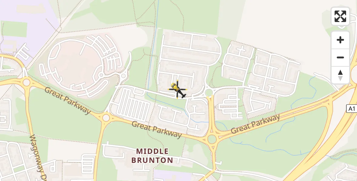 Flight route map: Police Helicopter to Hazlerigg Village, Ashwood Close