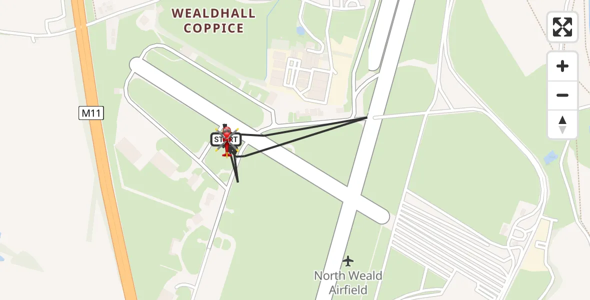 Flight route map: Air Ambulance Helicopter to North Weald Airfield, North Weald Airfield